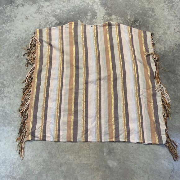 Z L Kaftan Dress Large Boho Striped Brown Multi Tie Neck Tassel Fringe Beach - Picture 4 of 9